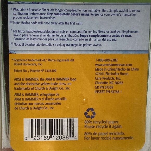 2 Bissell 8 & 14 by Arm and Hammer Odor Eliminating Vacuum Filter 62648F NEW - Picture 7 of 7